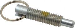 Vlier - 1/2-13, 1.4" Thread Length, 5/16" Plunger Diam, 1/2" Plunger Projection, 2.5 Lb Init to 5 Lb Final End Force, Steel Locking Pull Ring Plunger - 1.4" Len Under Head, 2" Body Len, 1.26" Ring Diam, 2" Plunger Len, 0.6" Head Height, Locking Element - Exact Tooling