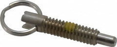 Vlier - 1/4-20, 0.8" Thread Length, 0.155" Plunger Diam, 1/4" Plunger Projection, 1 Lb Init to 2.5 Lb Final End Force, Stainless Steel Locking Pull Ring Plunger - Exact Tooling