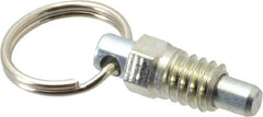 Vlier - 1/4-20, 0.31" Thread Length, 0.16" Plunger Diam, 0.19" Plunger Projection, 0.5 Lb Init to 2 Lb Final End Force, Steel Pull Ring Plunger - 0.31" Len Under Head, 0.44" Body Len, 0.62" Ring Diam, 0.62" Plunger Len, 1/4" Hex, 0.18" Head Height - Exact Tooling