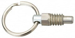 Vlier - M10x1.5, 0.31" Thread Length, 1/4" Plunger Diam, 0.28" Plunger Projection, 0.75 Lb Init to 3 Lb Final End Force, Steel Pull Ring Plunger - Exact Tooling