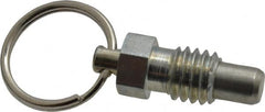 Vlier - 3/8-16, 0.31" Thread Length, 1/4" Plunger Diam, 0.28" Plunger Projection, 0.75 Lb Init to 3 Lb Final End Force, Steel Pull Ring Plunger - 0.44" Len Under Head, 0.63" Body Len, 3/4" Ring Diam, 0.82" Plunger Len, 0.38" Hex, 0.19" Head Height - Exact Tooling
