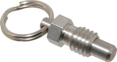 Vlier - 3/8-16, 0.31" Thread Length, 1/4" Plunger Diam, 0.28" Plunger Projection, 0.75 Lb Init to 3 Lb Final End Force, Stainless Steel Pull Ring Plunger - Exact Tooling