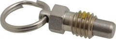 Vlier - 3/8-16, 0.31" Thread Length, 1/4" Plunger Diam, 0.28" Plunger Projection, 0.75 Lb Init to 3 Lb Final End Force, Stainless Steel Pull Ring Plunger - Exact Tooling