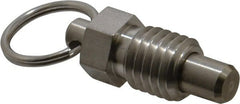 Vlier - 5/8-11, 0.56" Thread Length, 0.38" Plunger Diam, 0.44" Plunger Projection, 1.25 Lb Init to 5 Lb Final End Force, Stainless Steel Pull Ring Plunger - 0.69" Len Under Head, 1" Body Len, 1" Ring Diam, 1.31" Plunger Len, 0.62" Hex, 0.31" Head Height - Exact Tooling