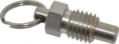 Vlier - 5/8-11, 0.56" Thread Length, 0.38" Plunger Diam, 0.44" Plunger Projection, 1.25 Lb Init to 5 Lb Final End Force, Stainless Steel Pull Ring Plunger - Exact Tooling