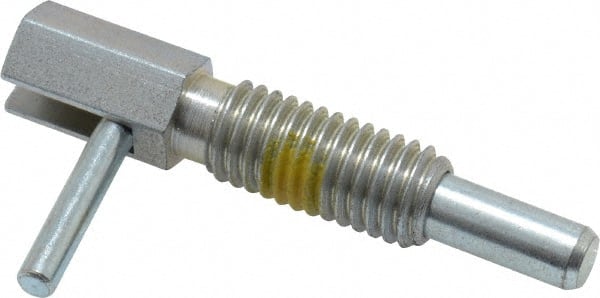 Vlier - 1/2-13, 1.1" Thread Length, 0.31" Plunger Diam, 1 Lb Init to 5 Lb Final End Force, Steel Locking L Handle Plunger - 2.11" Body Length, 1-1/4" Length Under Head, Locking Element, 3/4" Plunger Projection - Exact Tooling
