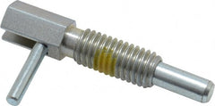 Vlier - 1/2-13, 1.1" Thread Length, 0.31" Plunger Diam, 1 Lb Init to 5 Lb Final End Force, Steel Locking L Handle Plunger - 2.11" Body Length, 1-1/4" Length Under Head, Locking Element, 3/4" Plunger Projection - Exact Tooling