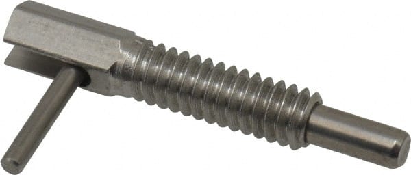 Vlier - 1/4-20, 0.8" Thread Length, 0.16" Plunger Diam, 0.5 Lb Init to 2.5 Lb Final End Force, Stainless Steel Locking L Handle Plunger - 1-1/4" Body Length, 0.8" Length Under Head, 0.38" Plunger Projection - Exact Tooling