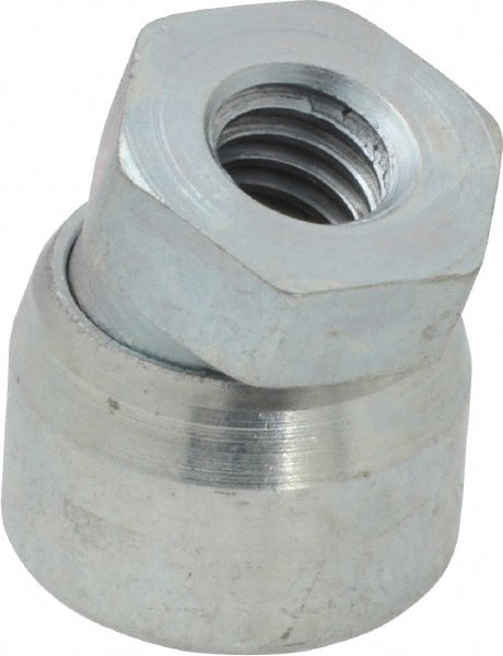 Vlier - 5/16-18, 11/16" Pad Diam, Uncoated Bottom, Steel Toggle Pad - 3/8 Depth, 3/4" OAL, 5/16" Width Across Flats, Zinc Plated Gold Chromate, 15° Swivel Angle - Exact Tooling