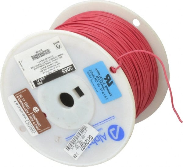 Alpha Wire - 18 AWG, 16 Strand, 305 m OAL, Tinned Copper Hook Up Wire - Red PVC Jacket, 0.079" Diam - Exact Tooling