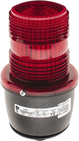 Federal Signal Corp - 12 to 48 VDC, 4X NEMA Rated, Strobe Tube, Red, Low Profile Mini Strobe Light - 65 to 95 Flashes per min, 1/2 Inch Pipe, 3-1/8 Inch Diameter, 5.8 Inch High, IP66 Ingress Rating, Pipe Mount - Exact Tooling