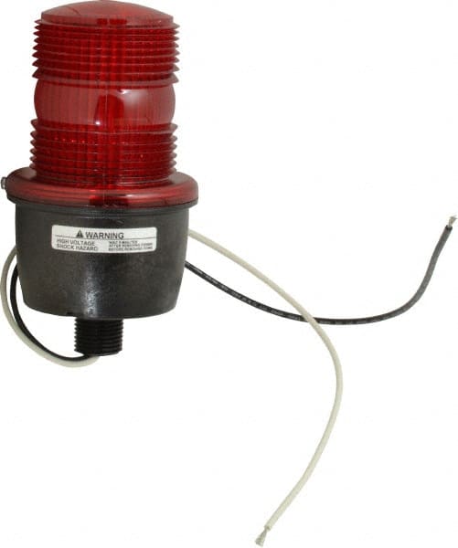 Federal Signal Corp - 120 VAC, 4X NEMA Rated, Strobe Tube, Red, Low Profile Mini Strobe Light - 65 to 95 Flashes per min, 1/2 Inch Pipe, 3-1/8 Inch Diameter, 5.8 Inch High, IP66 Ingress Rating, Pipe Mount - Exact Tooling