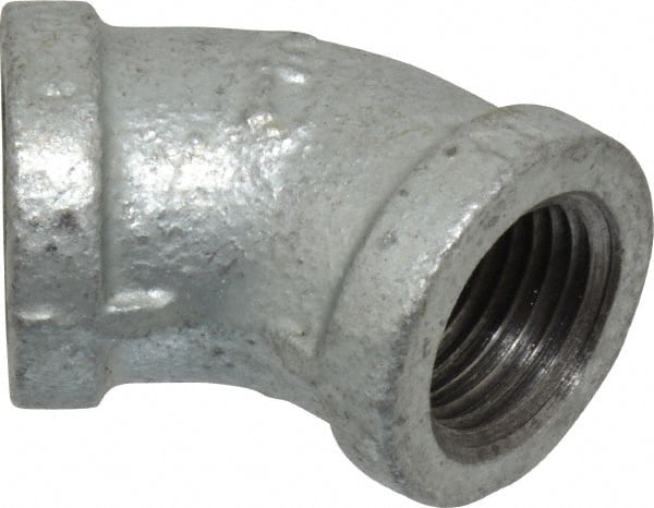 B&K Mueller - Class 150, 1/2" Galvanized Pipe 45° Elbow - Threaded, Malleable Iron - Exact Tooling