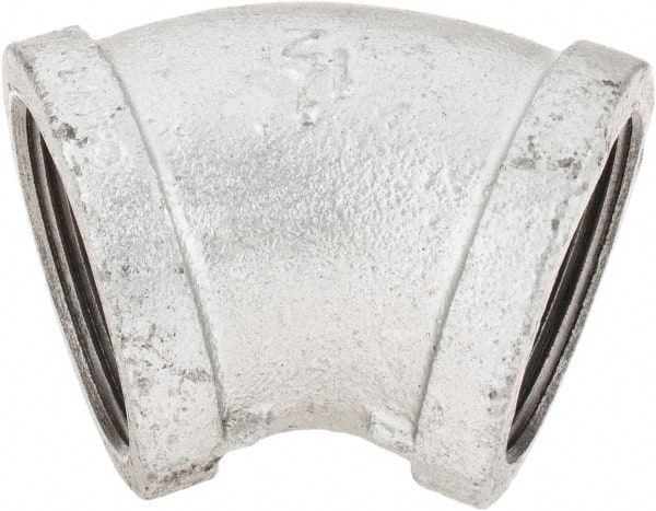 B&K Mueller - Class 150, 1-1/2" Galvanized Pipe 45° Elbow - Threaded, Malleable Iron - Exact Tooling