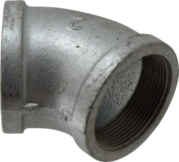 B&K Mueller - Class 150, 2" Galvanized Pipe 45° Elbow - Threaded, Malleable Iron - Exact Tooling