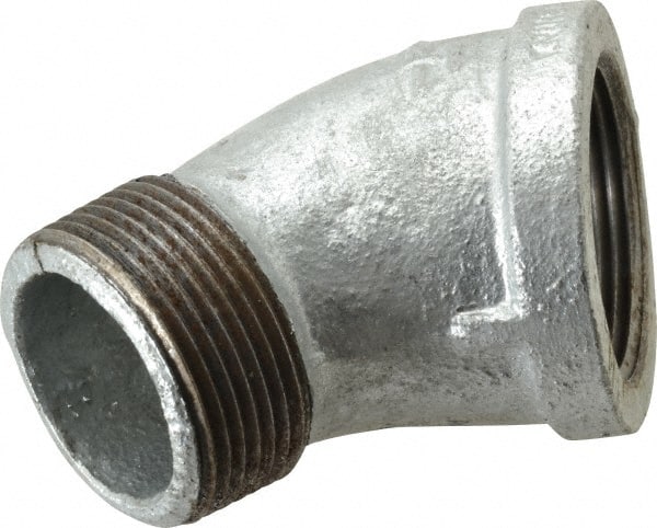 B&K Mueller - Class 150, 1-1/4" Galvanized Pipe 45° Street Elbow - Threaded, Malleable Iron - Exact Tooling
