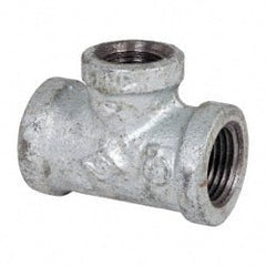 B&K Mueller - Class 150, 1/2 x 3/8" Galvanized Pipe Reducing Tee - Threaded, Malleable Iron - Exact Tooling