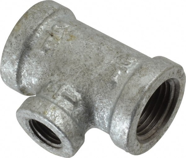 B&K Mueller - Class 150, 1/2 x 1/4" Galvanized Pipe Reducing Tee - Threaded, Malleable Iron - Exact Tooling
