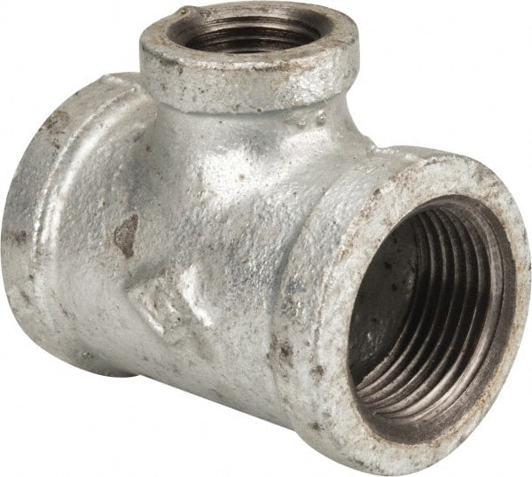 B&K Mueller - Class 150, 1 x 1/2" Galvanized Pipe Reducing Tee - Threaded, Malleable Iron - Exact Tooling