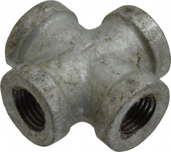 B&K Mueller - Class 150, 1/4" Galvanized Pipe Cross - Threaded, Malleable Iron - Exact Tooling