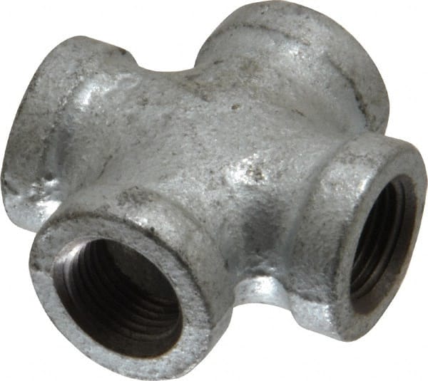 B&K Mueller - Class 150, 3/8" Galvanized Pipe Cross - Threaded, Malleable Iron - Exact Tooling