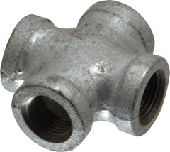 B&K Mueller - Class 150, 3/8" Galvanized Pipe Cross - Threaded, Malleable Iron - Exact Tooling