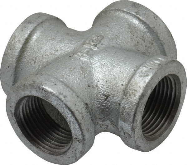 B&K Mueller - Class 150, 3/4" Galvanized Pipe Cross - Threaded, Malleable Iron - Exact Tooling