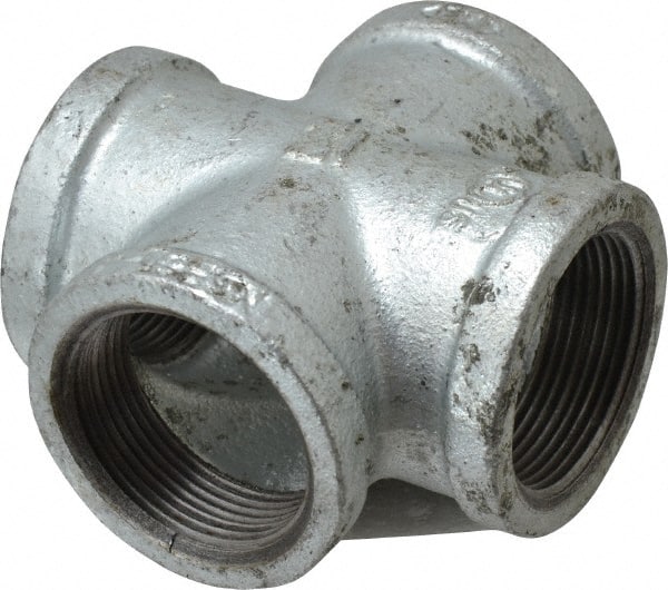 B&K Mueller - Class 150, 1-1/2" Galvanized Pipe Cross - Threaded, Malleable Iron - Exact Tooling