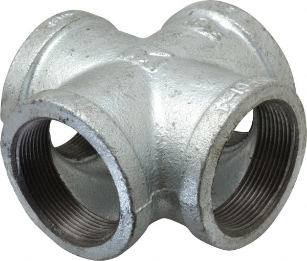 B&K Mueller - Class 150, 2" Galvanized Pipe Cross - Threaded, Malleable Iron - Exact Tooling