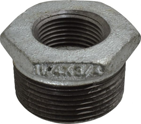 B&K Mueller - Class 150, 1-1/4 x 3/4" Galvanized Pipe Hex Bushing - Threaded, Malleable Iron - Exact Tooling