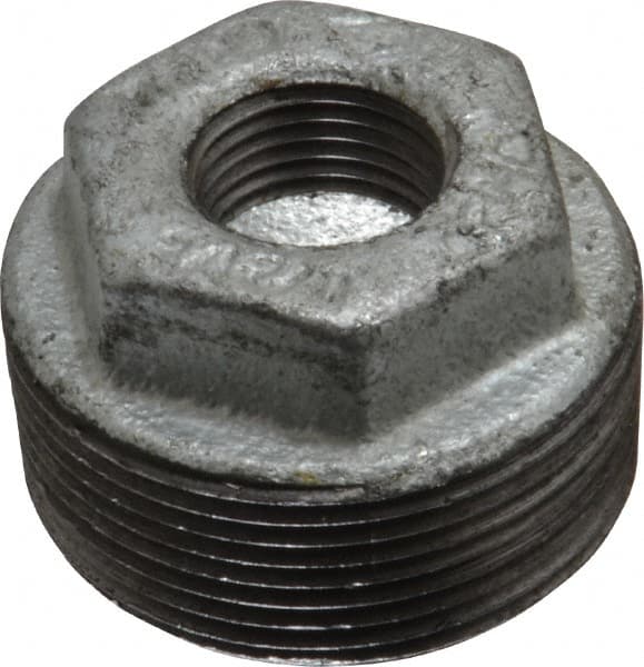B&K Mueller - Class 150, 1-1/2 x 1/2" Galvanized Pipe Hex Bushing - Threaded, Malleable Iron - Exact Tooling