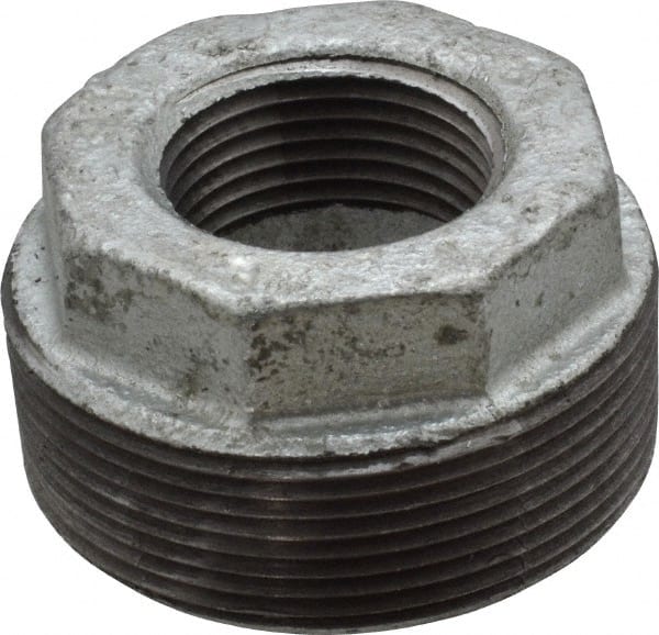 B&K Mueller - Class 150, 2 x 1" Galvanized Pipe Hex Bushing - Threaded, Malleable Iron - Exact Tooling