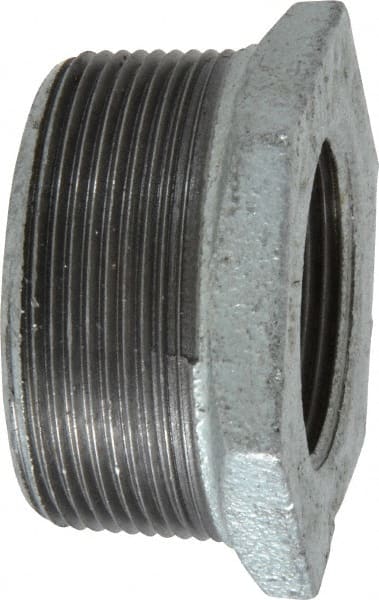 B&K Mueller - Class 150, 2 x 1-1/4" Galvanized Pipe Hex Bushing - Threaded, Malleable Iron - Exact Tooling