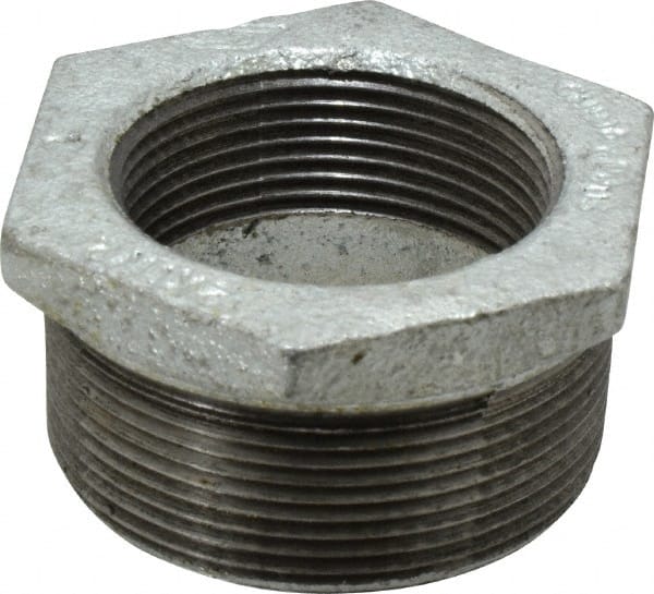 B&K Mueller - Class 150, 2 x 1-1/2" Galvanized Pipe Hex Bushing - Threaded, Malleable Iron - Exact Tooling