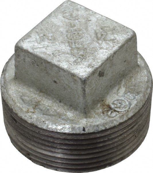 B&K Mueller - Class 150, 1-1/2" Galvanized Pipe Square Plug - Threaded, Malleable Iron - Exact Tooling