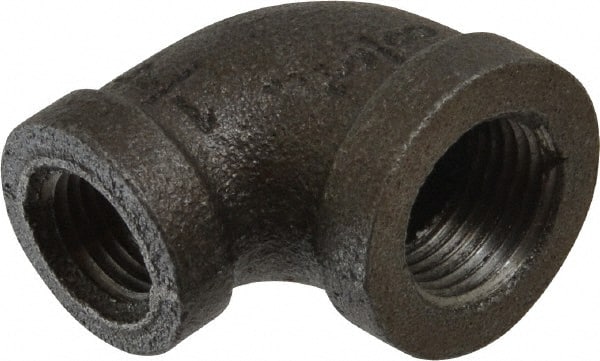 B&K Mueller - Size 3/8 x 1/4", Class 150, Malleable Iron Black Pipe 90° Reducing Elbow - 150 psi, Threaded End Connection - Exact Tooling