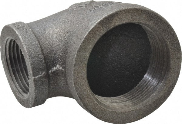 B&K Mueller - Size 1-1/2 x 1", Class 150, Malleable Iron Black Pipe 90° Reducing Elbow - 150 psi, Threaded End Connection - Exact Tooling