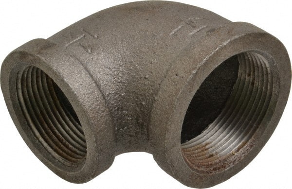 B&K Mueller - Size 1-1/2 x 1-1/4", Class 150, Malleable Iron Black Pipe 90° Reducing Elbow - 150 psi, Threaded End Connection - Exact Tooling