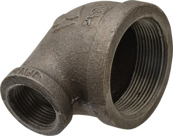 B&K Mueller - Size 2 x 1", Class 150, Malleable Iron Black Pipe 90° Reducing Elbow - 150 psi, Threaded End Connection - Exact Tooling