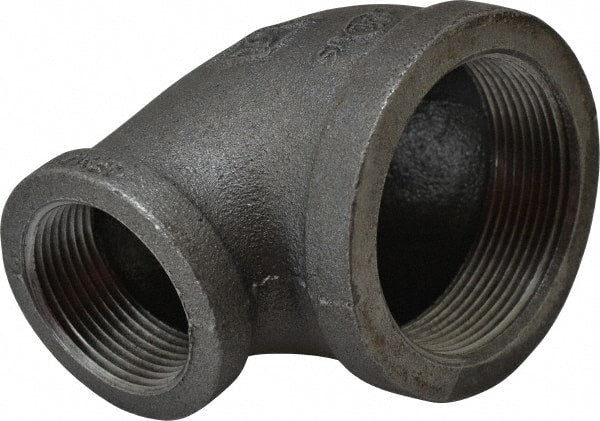 B&K Mueller - Size 2 x 1-1/4", Class 150, Malleable Iron Black Pipe 90° Reducing Elbow - 150 psi, Threaded End Connection - Exact Tooling