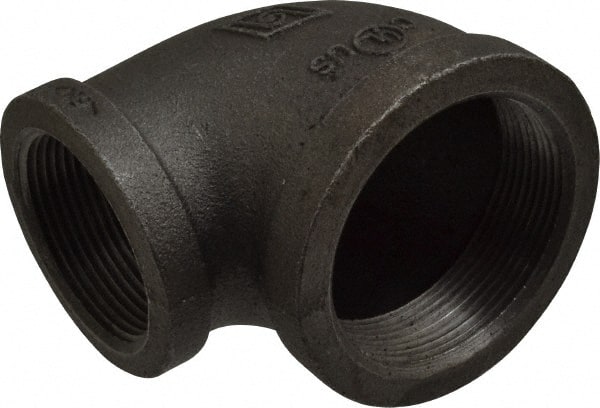 B&K Mueller - Size 2 x 1-1/2", Class 150, Malleable Iron Black Pipe 90° Reducing Elbow - 150 psi, Threaded End Connection - Exact Tooling
