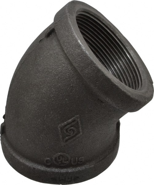 B&K Mueller - Size 2", Class 150, Malleable Iron Black Pipe 45° Elbow - 150 psi, Threaded End Connection - Exact Tooling