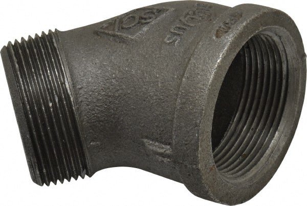 B&K Mueller - Size 1-1/2", Class 150, Malleable Iron Black Pipe 45° Street Elbow - 150 psi, Threaded End Connection - Exact Tooling