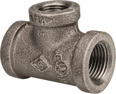 B&K Mueller - Size 1/2 x 3/8", Class 150, Malleable Iron Black Pipe Reducing Tee - 150 psi, Threaded End Connection - Exact Tooling