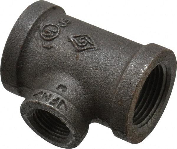 B&K Mueller - Size 3/4 x 3/8", Class 150, Malleable Iron Black Pipe Reducing Tee - 150 psi, Threaded End Connection - Exact Tooling