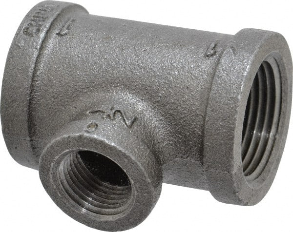 B&K Mueller - Size 1 x 1/2", Class 150, Malleable Iron Black Pipe Reducing Tee - 150 psi, Threaded End Connection - Exact Tooling