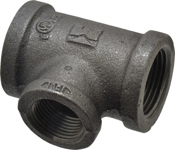 B&K Mueller - Size 1 x 3/4", Class 150, Malleable Iron Black Pipe Reducing Tee - 150 psi, Threaded End Connection - Exact Tooling