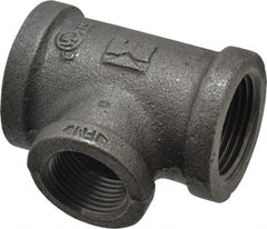 B&K Mueller - Size 1 x 3/4", Class 150, Malleable Iron Black Pipe Reducing Tee - 150 psi, Threaded End Connection - Exact Tooling