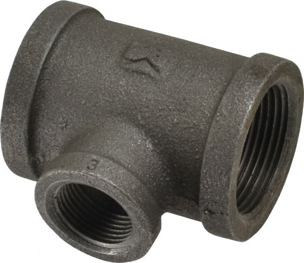 B&K Mueller - Size 1-1/4 x 3/4", Class 150, Malleable Iron Black Pipe Reducing Tee - 150 psi, Threaded End Connection - Exact Tooling