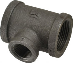 B&K Mueller - Size 1-1/4 x 3/4", Class 150, Malleable Iron Black Pipe Reducing Tee - 150 psi, Threaded End Connection - Exact Tooling
